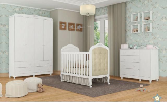 Frete Grátis* Quarto de Bebê Armário, Cômoda Lisa e Berço - Conforto Elô *NOVO