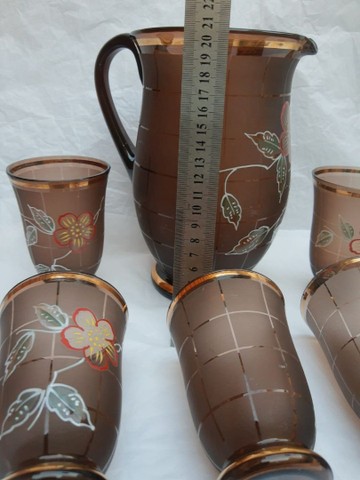 Promoção -Antigo Conjunto Vintage, Cristal Veneziano cor Conhaque<br>Jarra com 6 copos - Foto 4