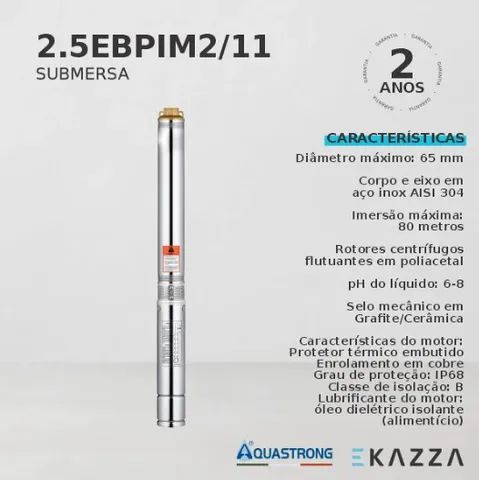 Motobomba Submersa Multiestágio 2,5'' 1/3 HP 2/11 Aquastrong - Temos outras capacidades
