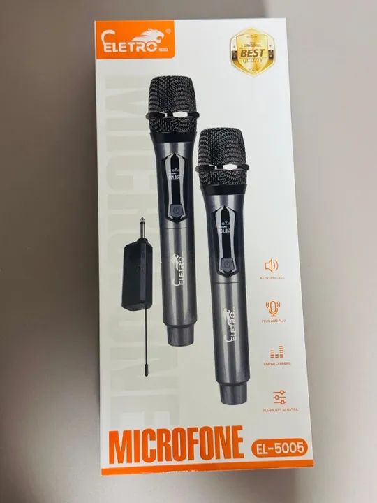 Microfones Dinâmico Sem Fio Duplo Profissional Recarregável Uhf EL-5005