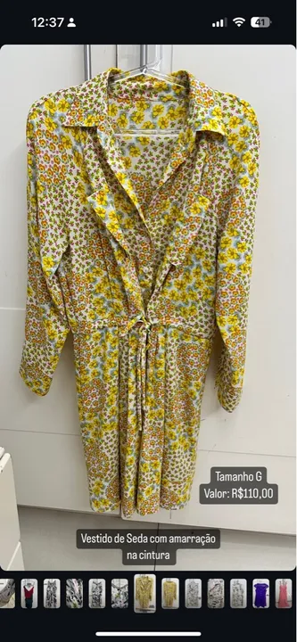 Vestido de Seda Floral com Amarração na Cintura - Tamanho G