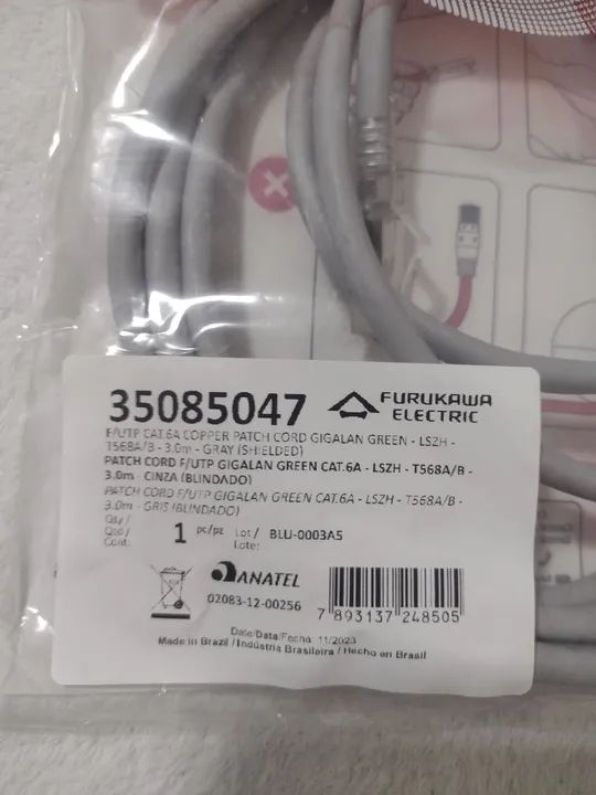 Patch cord Furukawa Cat6A blindado 3m cinza - Foto 2