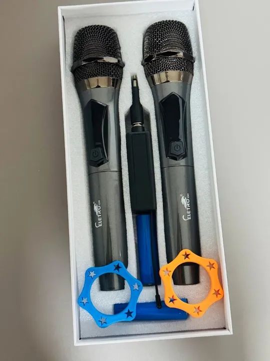 Microfones Dinâmico Sem Fio Duplo Profissional Recarregável Uhf EL-5005 - Foto 2