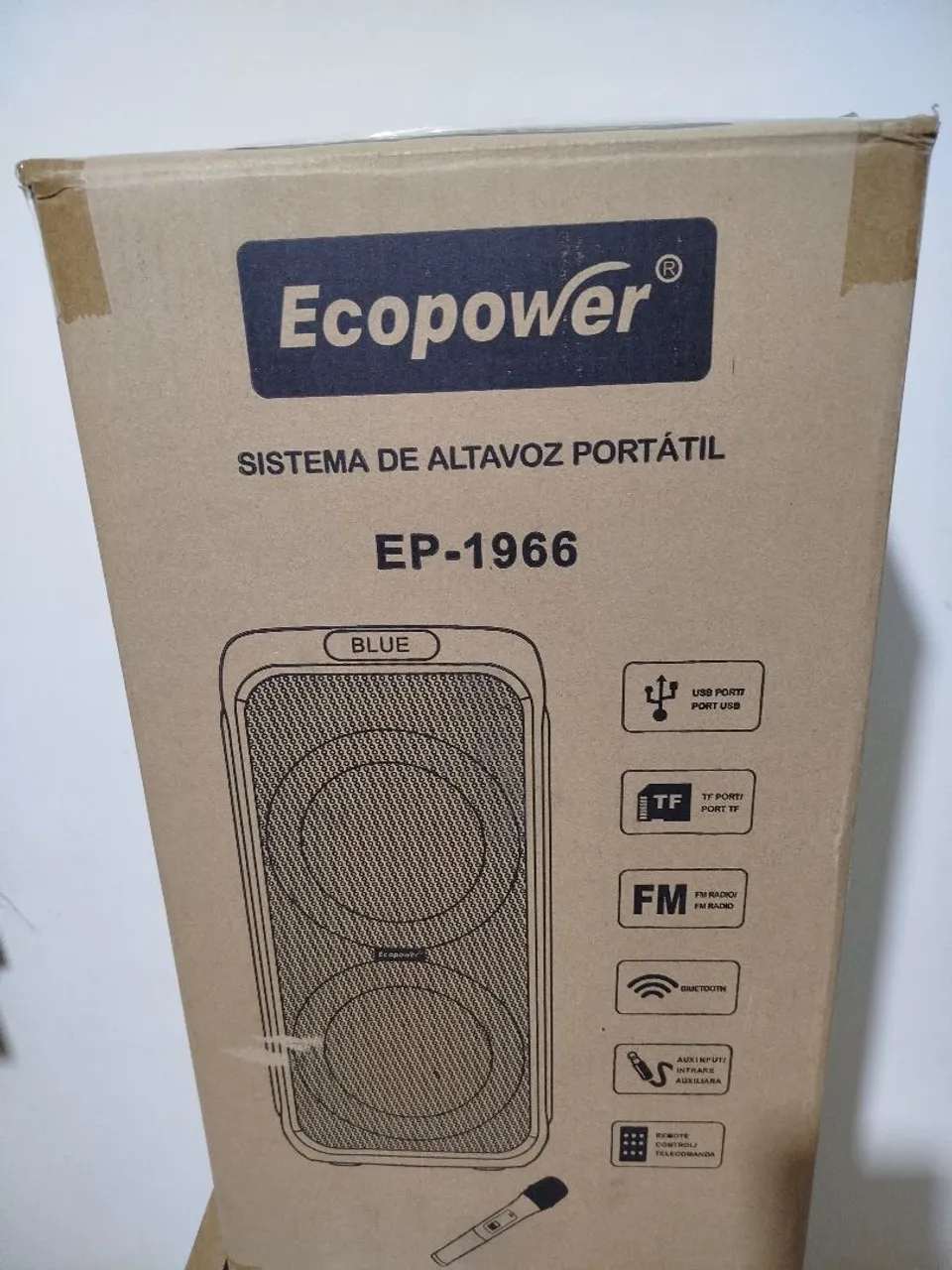 Caixa de Som Portátil Ecopower EP-1966 Bluetooth, USB, TF, FM . MICROFONE ? NOVO NA CAIXA