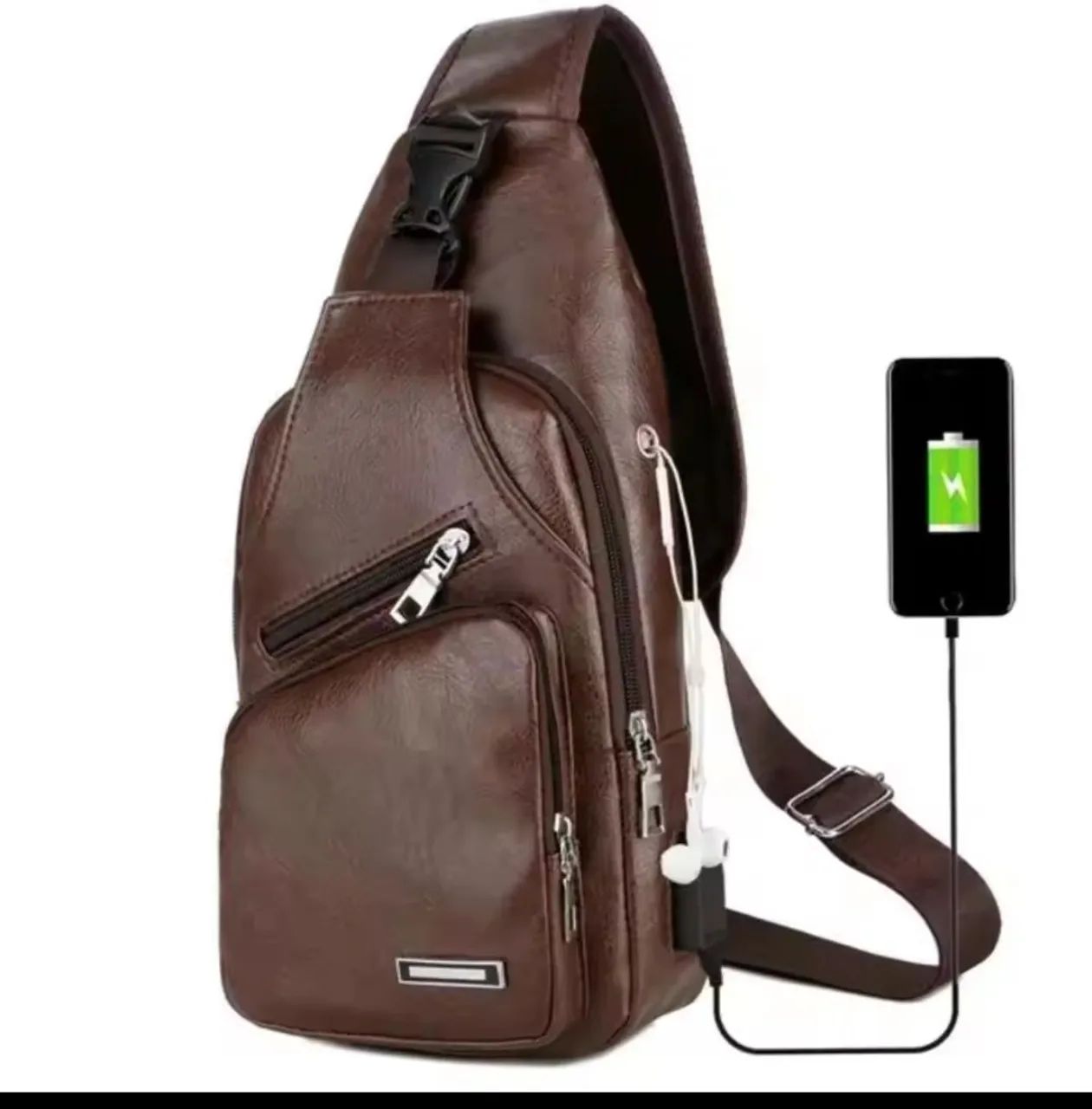 Mochila Transversal com Carregador USB e Fone Integrado