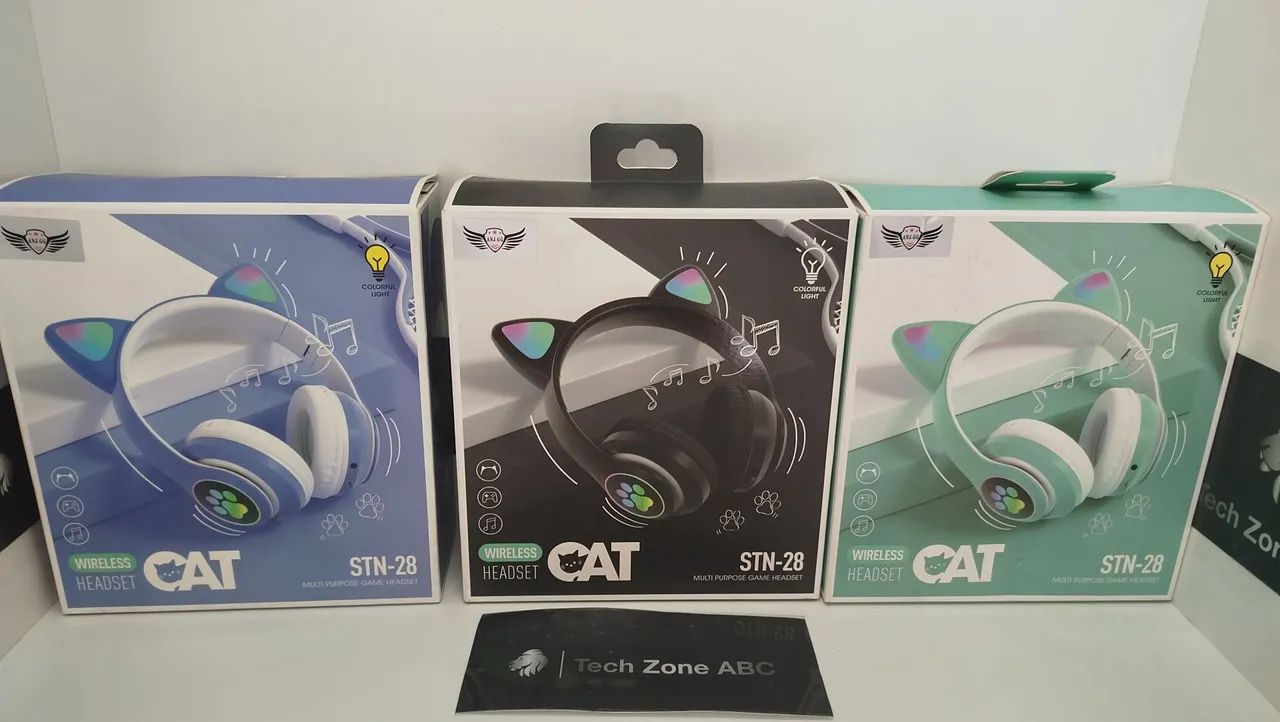 Fone de ouvido Bluetooth Cat STN-28 com orelhas de gato - Foto 2