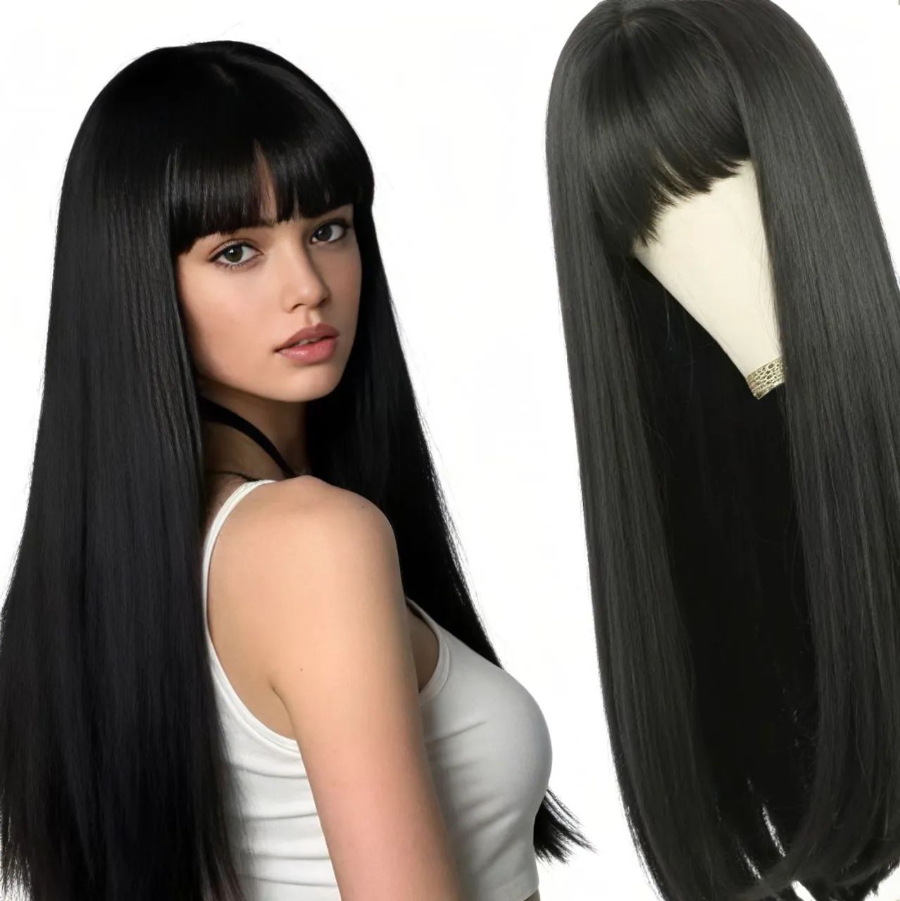 Peruca preta lisa