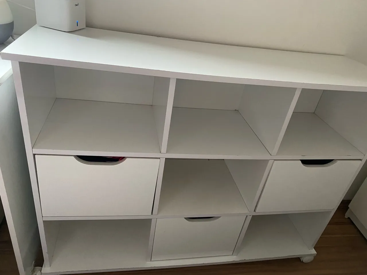 Organizador de livros e brinquedos branco com gavetas