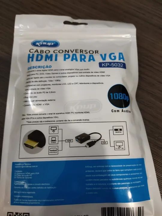 Adaptador ou Conversor HDMI para VGA (Novo) - Anápolis - Foto 2
