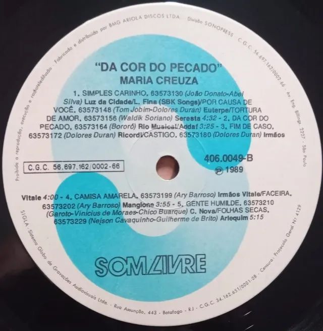 LP - Disco vinil - Maria Creusa - Da cor do pecado - Ano 1989