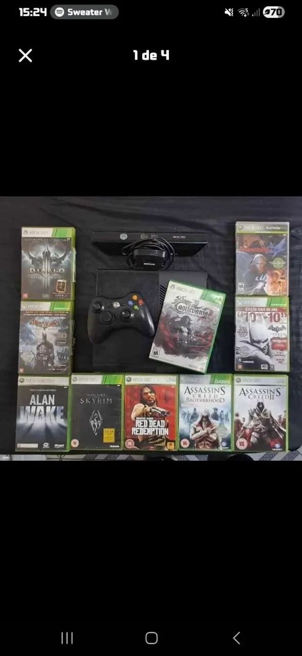 Xbox 360 detalhe na gaveta, alguns jogos