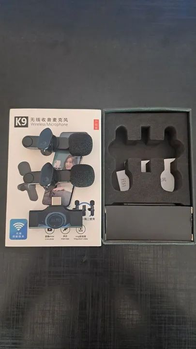 Microfone Sem Fio K9 para Celular, Computador e Câmera - Novo