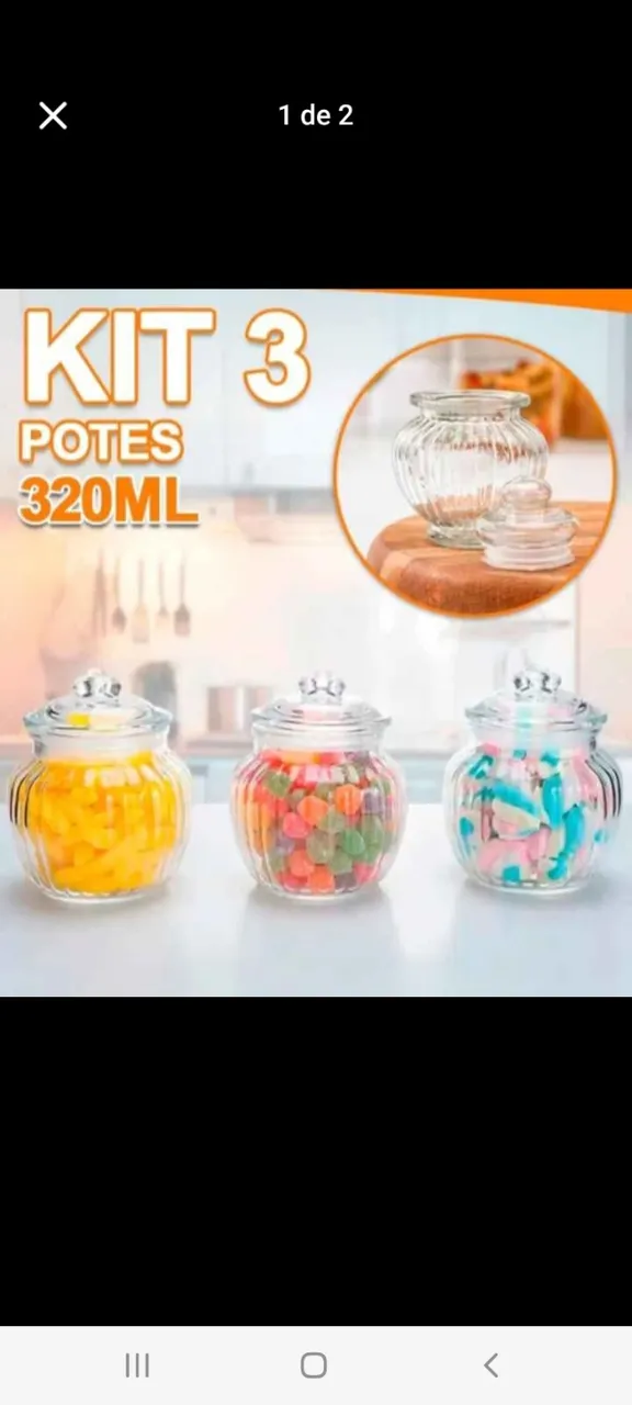 Kit de 3 bombonieres de vidro 320ml novas.