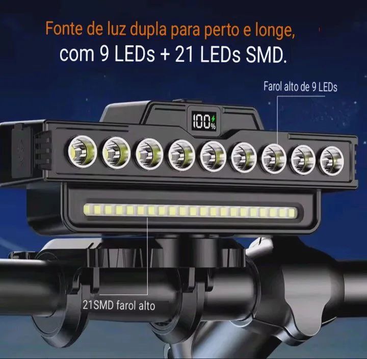 Farol Super Potente 9 Leds + Buzina