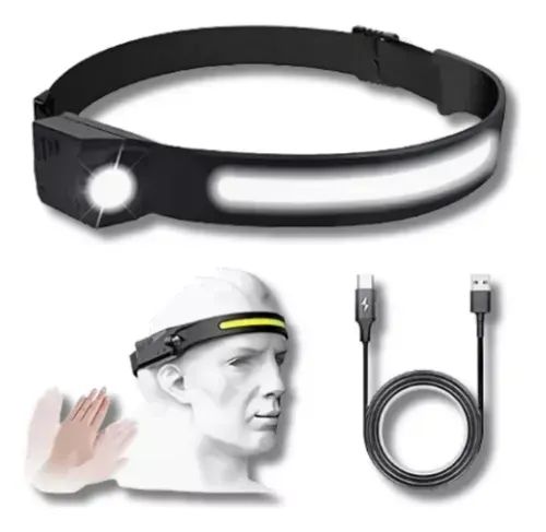 Kit 2 Farol Lanterna De Cabeça Sensor Led Água Acampamento