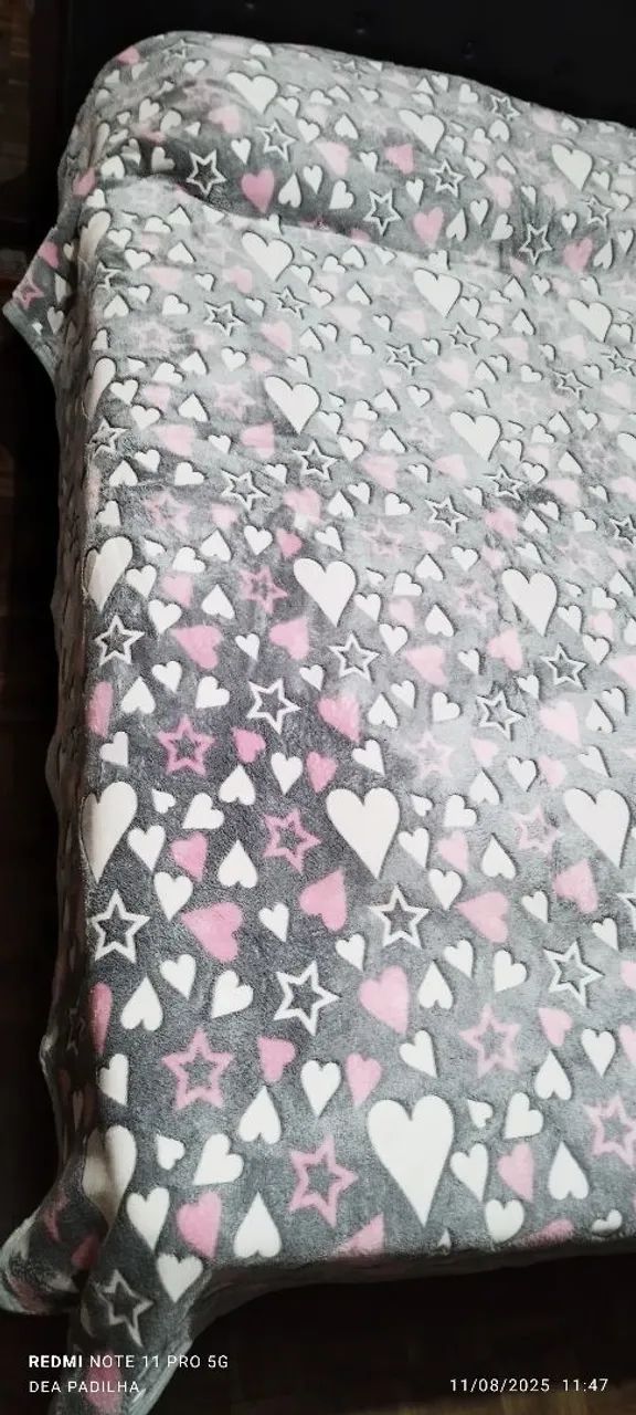 Coberdrom Sherpa Aveludado de Casal com Estampas de Corações e Estrelas - Foto 2