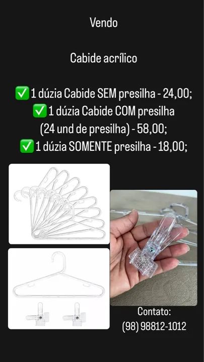 Cabide acrílico transparente + presilha - Foto 5
