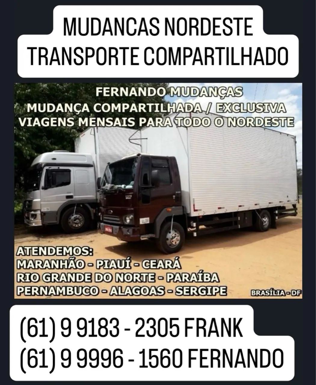 Mudancas Brasilia para Nordeste Compartilhada frete