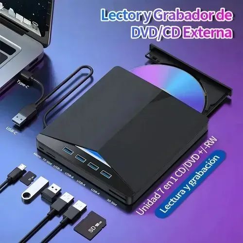 7 Em 1 Gravador Leitor Cd/dvd Externo Usb3.0 Pc Notebook - Foto 5