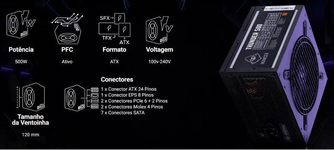 Fonte 500W 80Plus Thunder - Foto 3