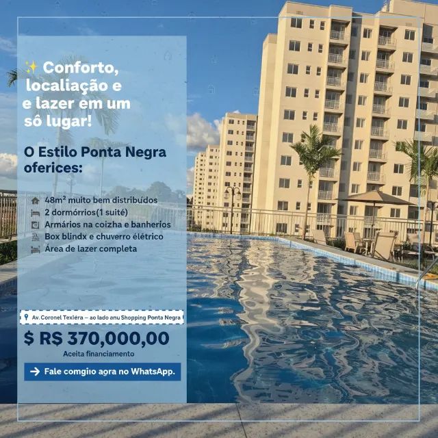 2 dormitorios com suite e varanda, Ponta Negra