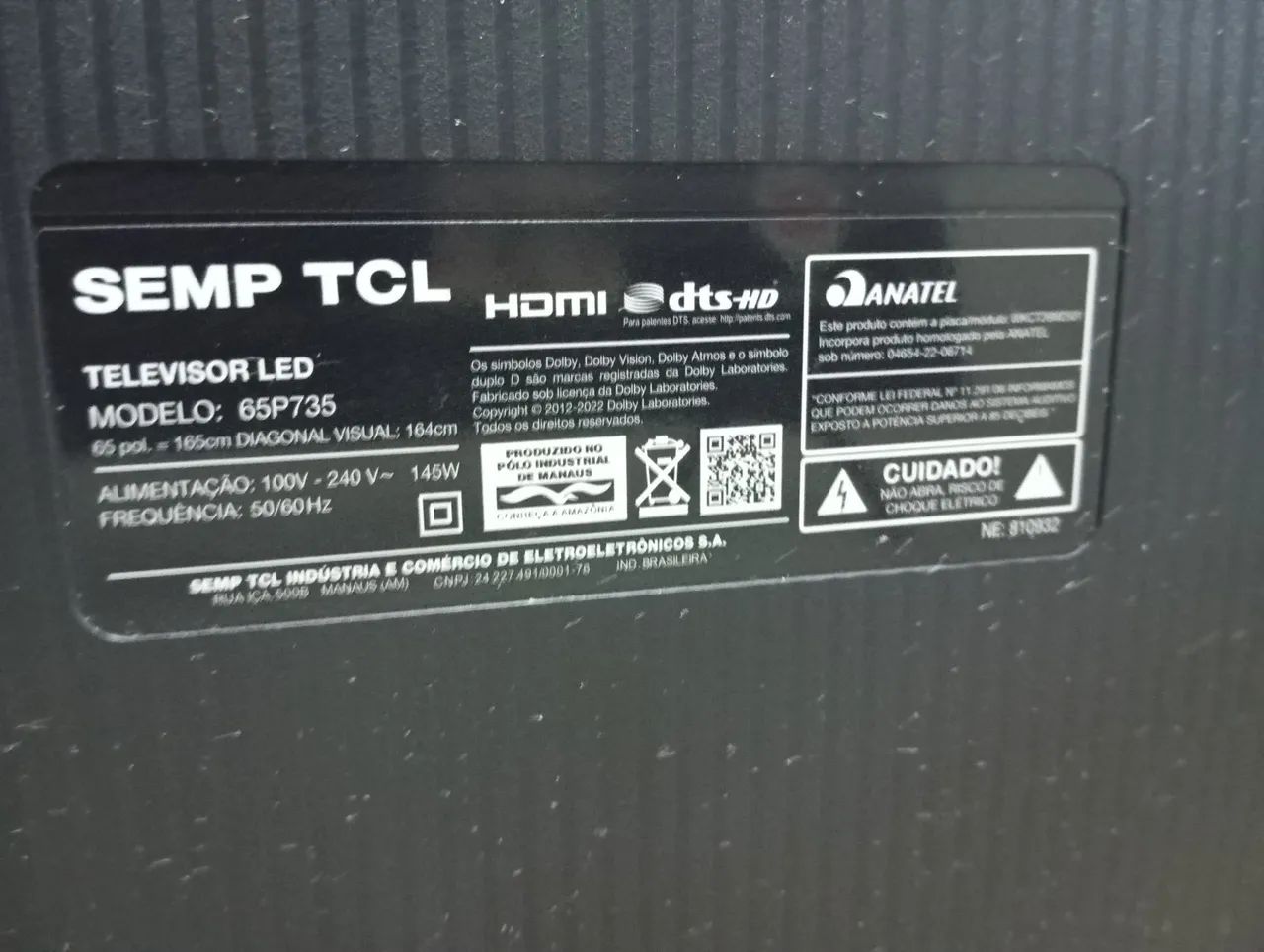 TV TCL 65 POLEGADAS 4K - 65P725 - COM DISPLAY QUEBRADO - PARA CONSERTO OU PEÇAS - Foto 4