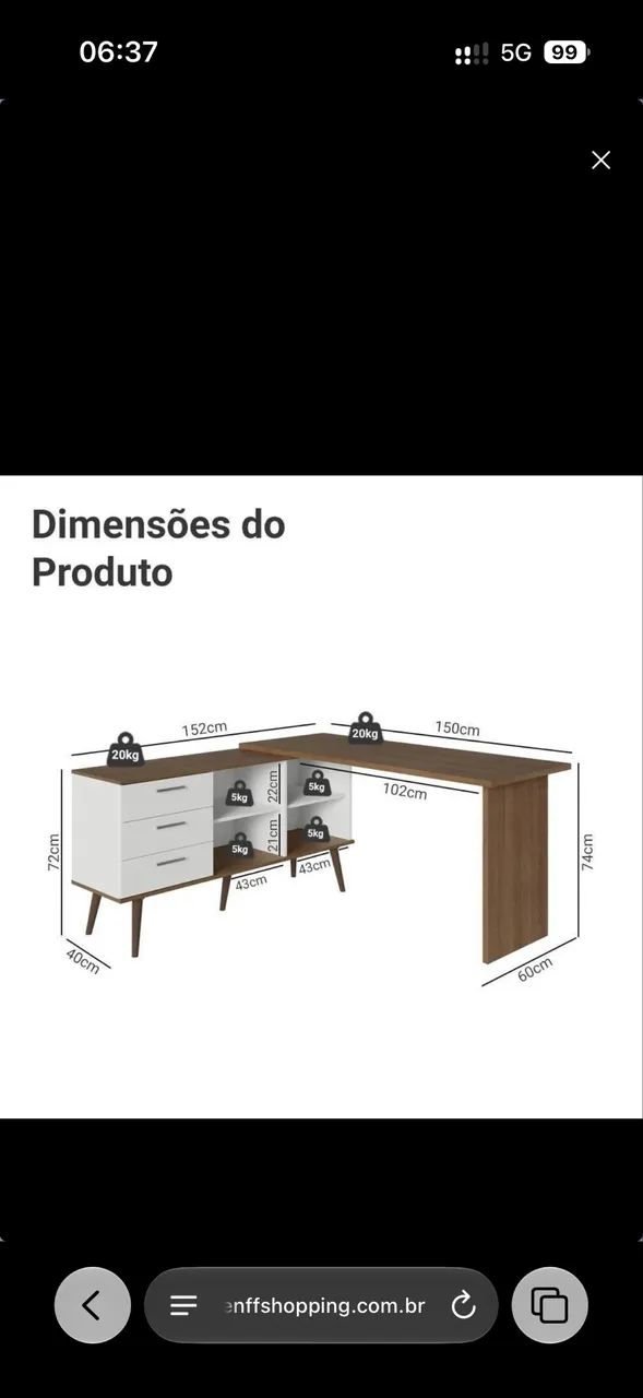 Mesa escritório em L