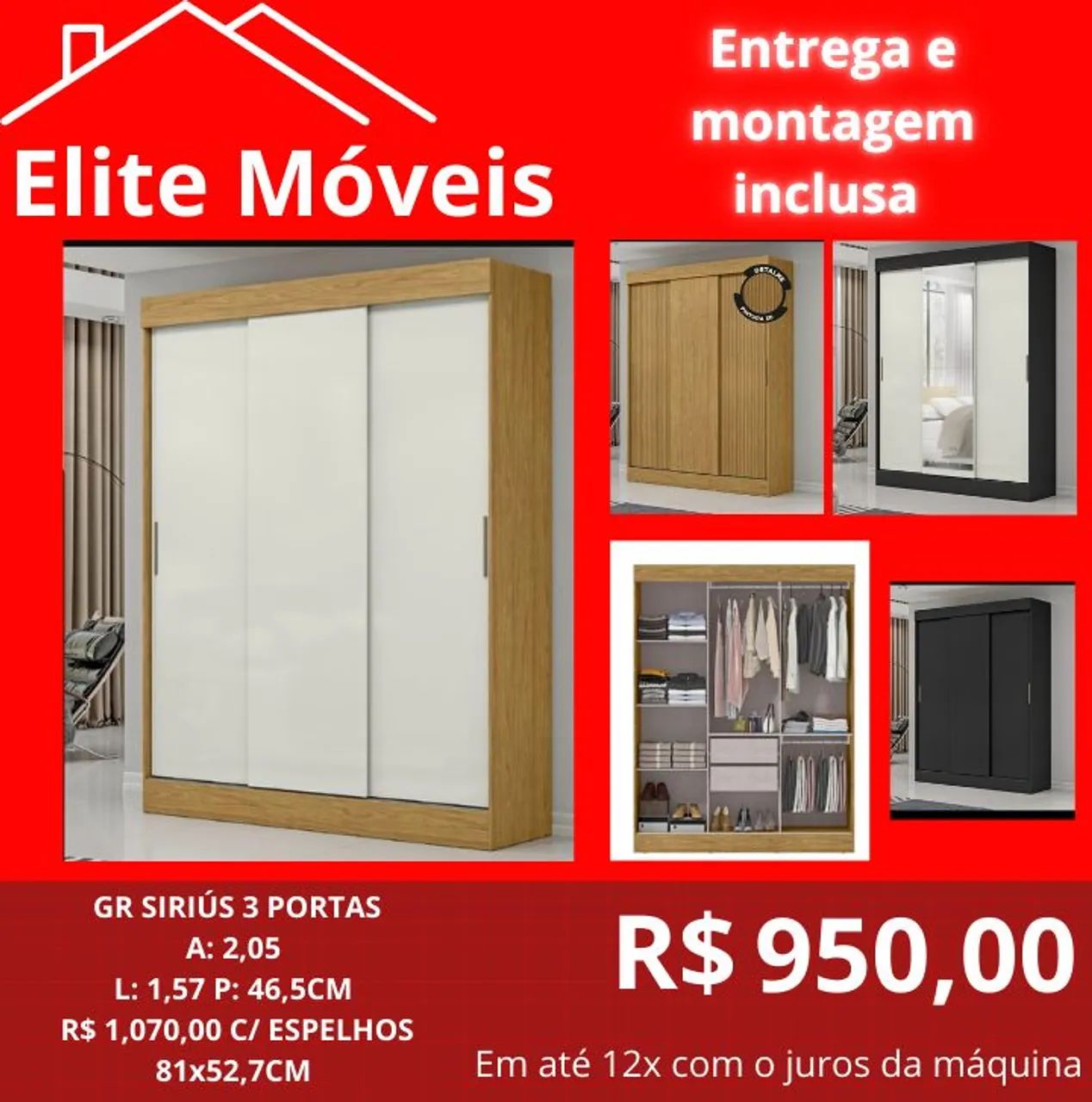 Guarda-Roupa com a montagem e a entrega. 