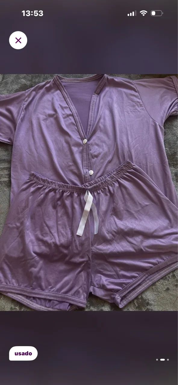 Pijama estilo americano roxo de botões 