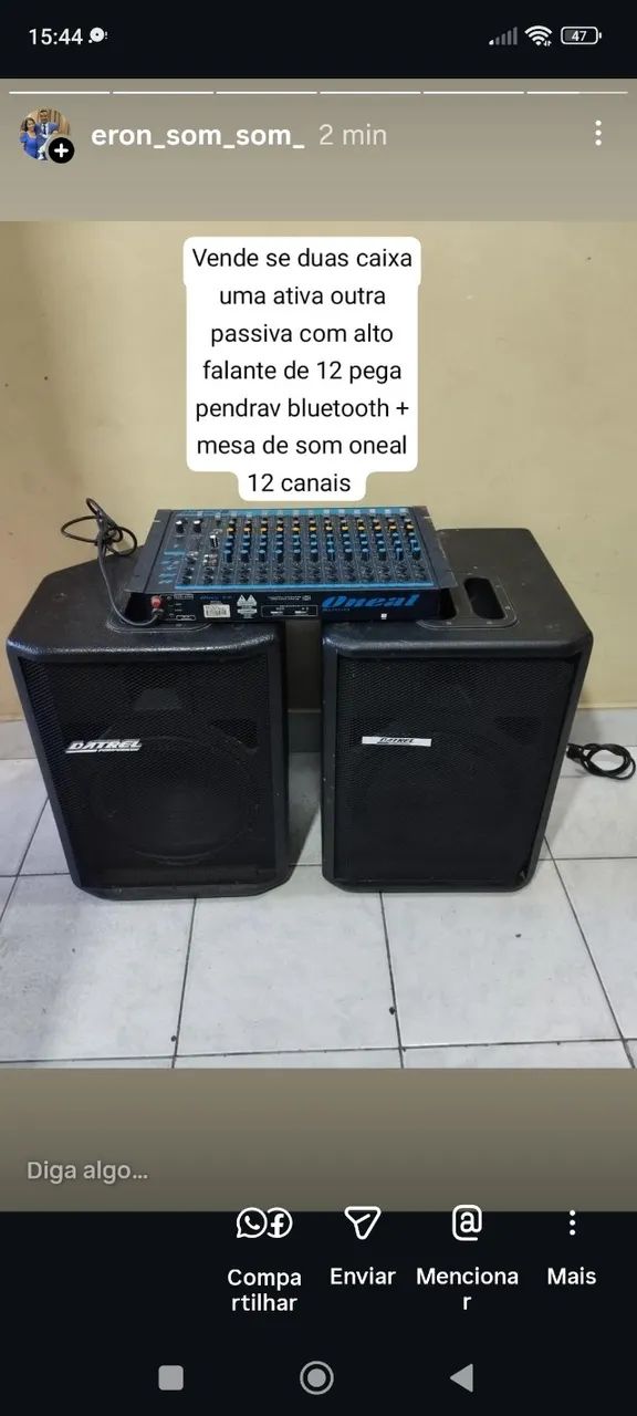 Vende se duas caixa uma ativa outra passiva com alto falante de 12 pega pendrav bluetooth+