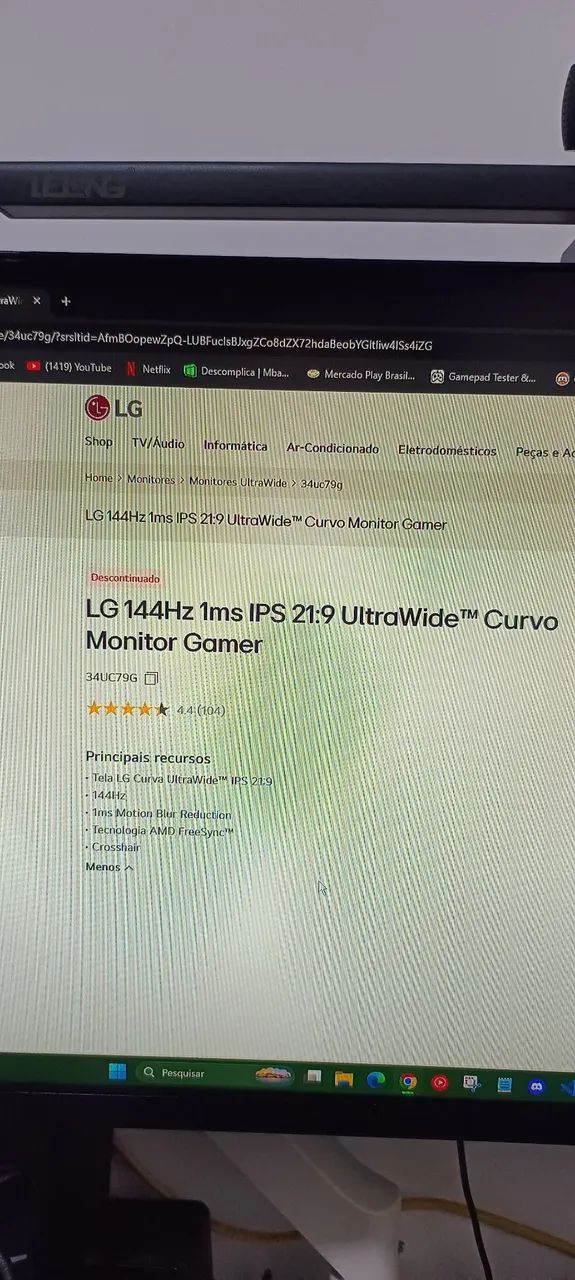 Monitor LG 34 curvo 144hz ips 1ms - Foto 2