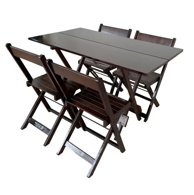 Conjunto mesa dobrável 1,20 mts com 4 cadeiras ripada Imbuia