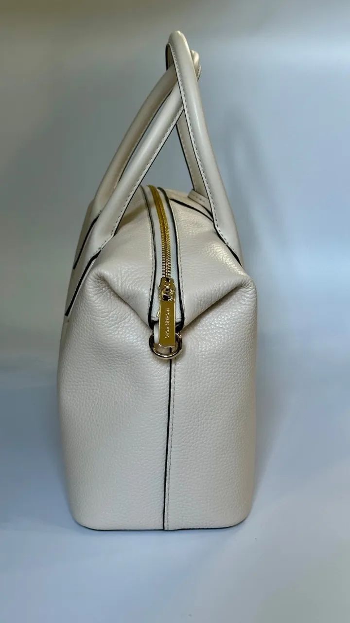 Bolsa Michael Kors Hyde Medium Satchel Original Couro Light Cream Nova - Foto 3