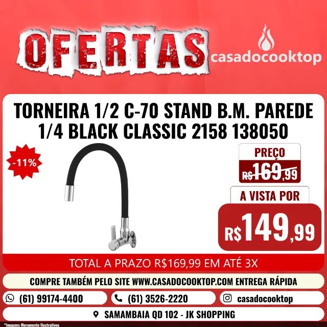 TORNEIRA 1/2 C-70 STAND B.M. PAREDE 1/4 BLACK CLASSIC 2158