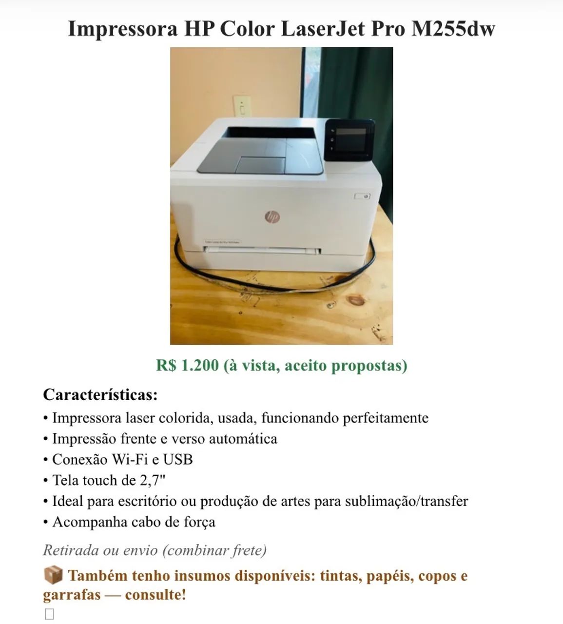 Impressora HP Color LaserJet Pro M255dw