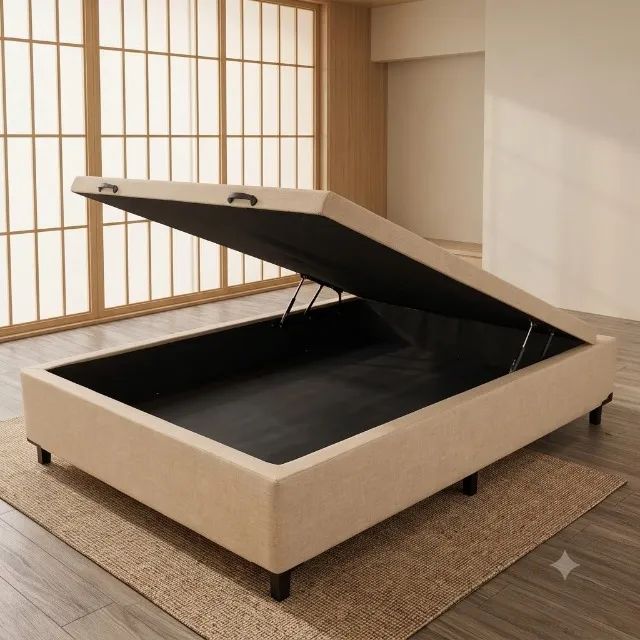 Cama Box Baú Casal  bege linho