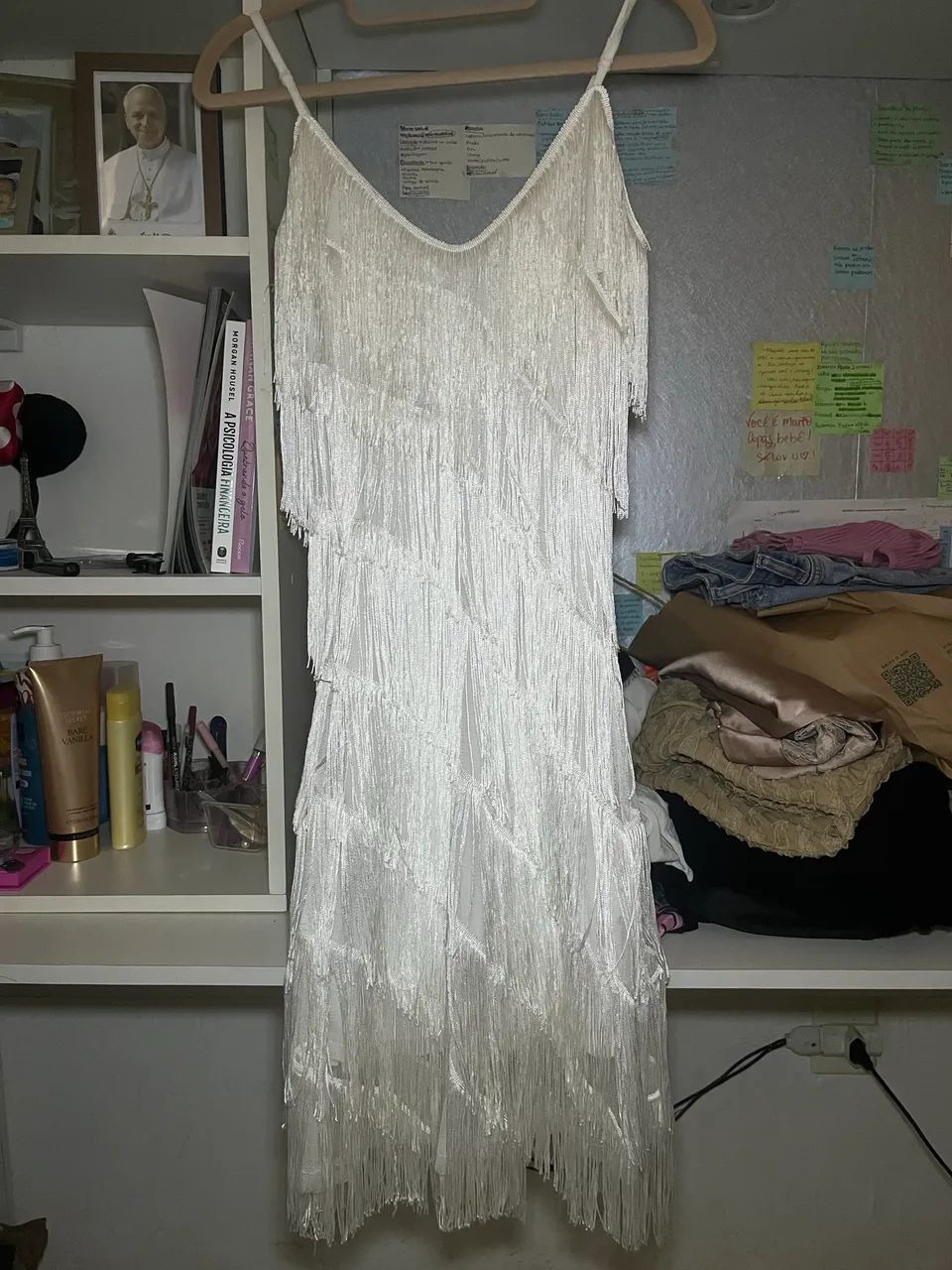vestido branco de franja