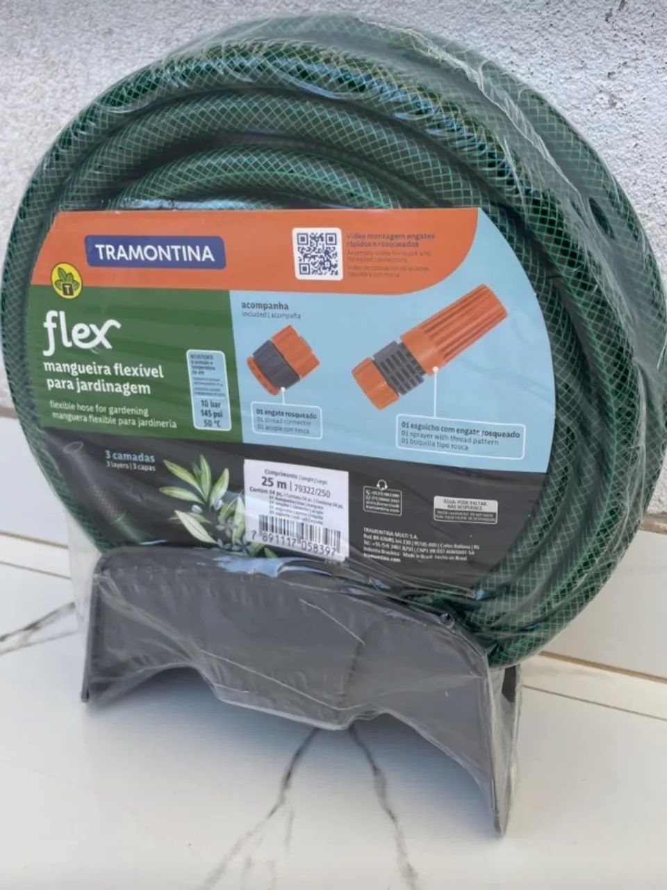 Mangueira Tramontina 25m + Suporte para Muro | 3 Camadas de Resistência