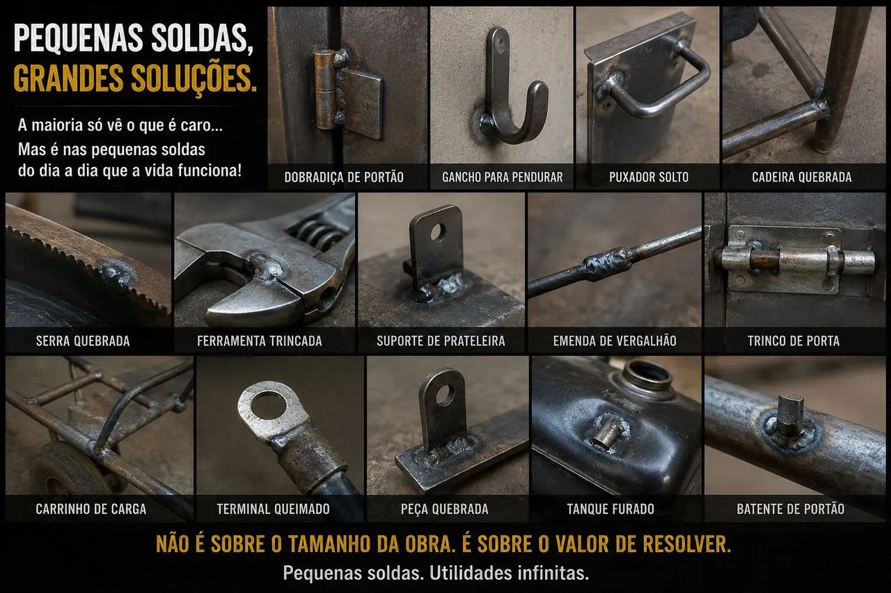 Faço pequenas soldas e reparos em ferro, inox e metalon