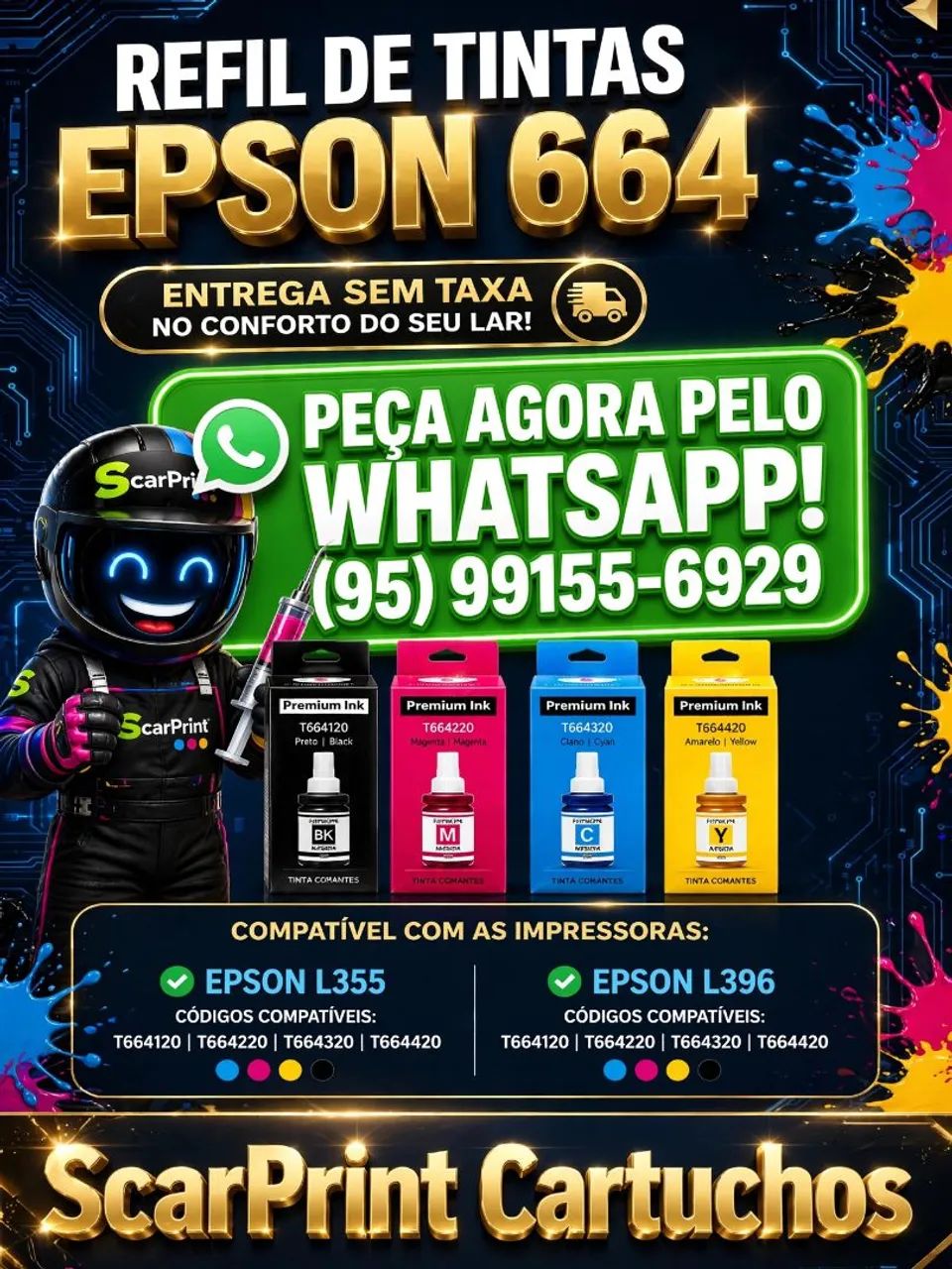 Refil de tintas Epson modelo l200 l355 l396 e cia entrega sem taxa 