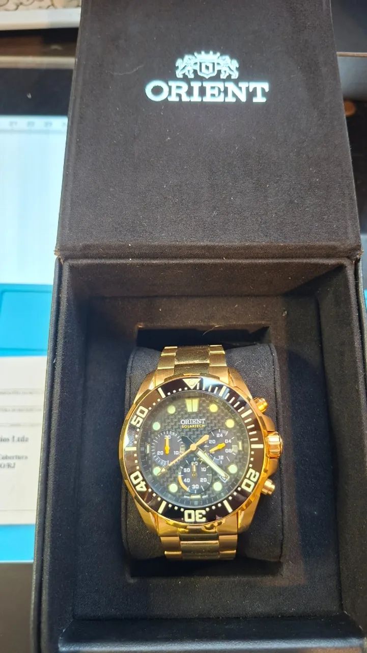 Orient Solartech Diver 300M dourado MGSSC057 P1KX - Cronógrafo