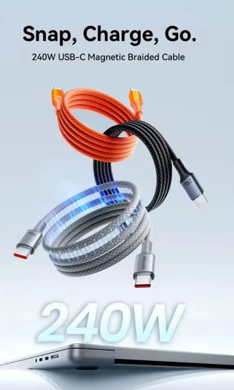 Cabo usb-c/c Vention 240W  nylon Magnético Lacrado  - Foto 2