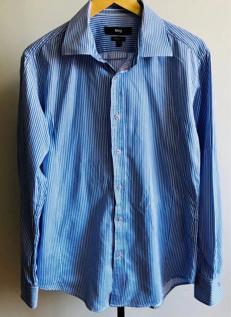 camisa azul listrada 100% algodão - Foto 2