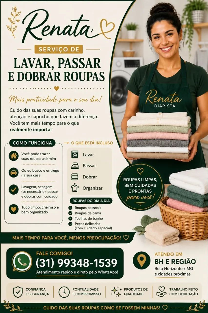 Passadeira e Lavadeira | Roupas Limpas e Organizadas