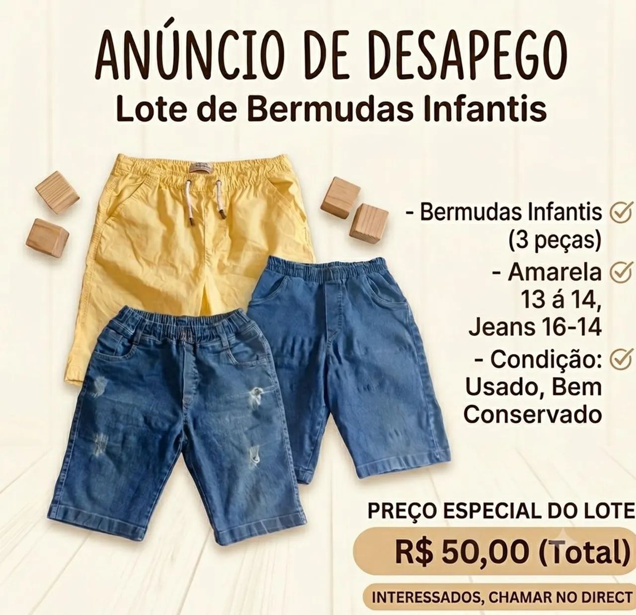 Lote de bermudas infantis