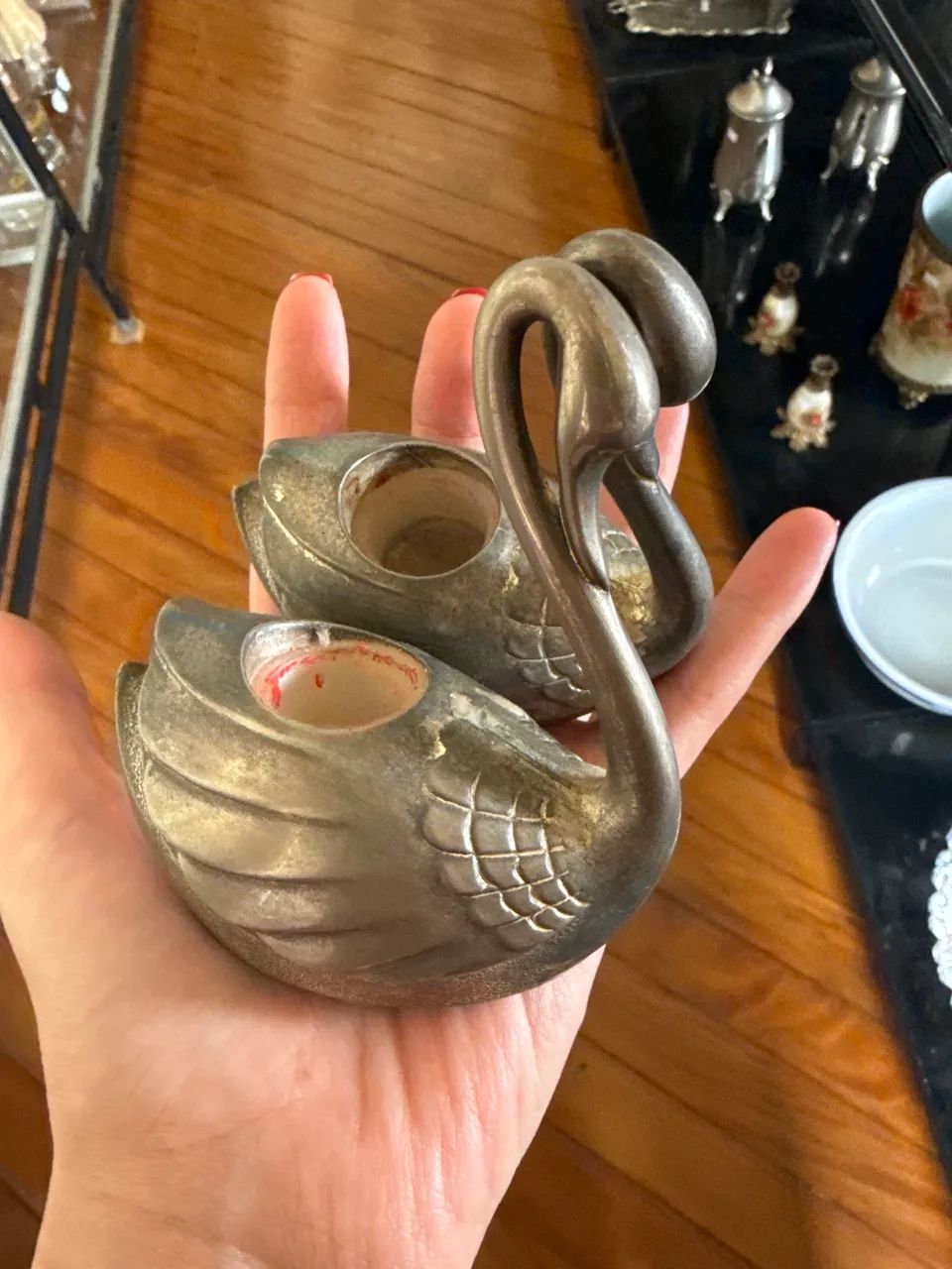 Porta vela cisnes antigo 
