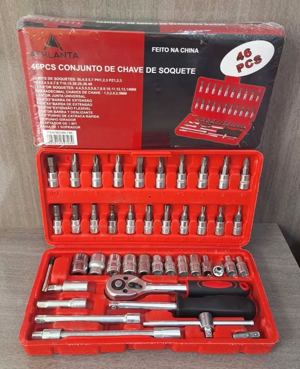 Kit de Ferramentas 46 Peças, com Chave Catraca e Bits.