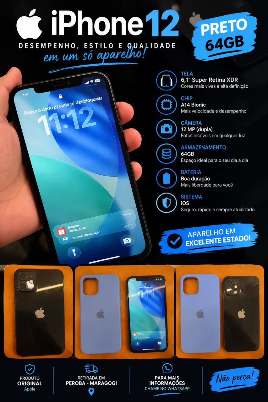 iPhone 12 / Preto / 64GB