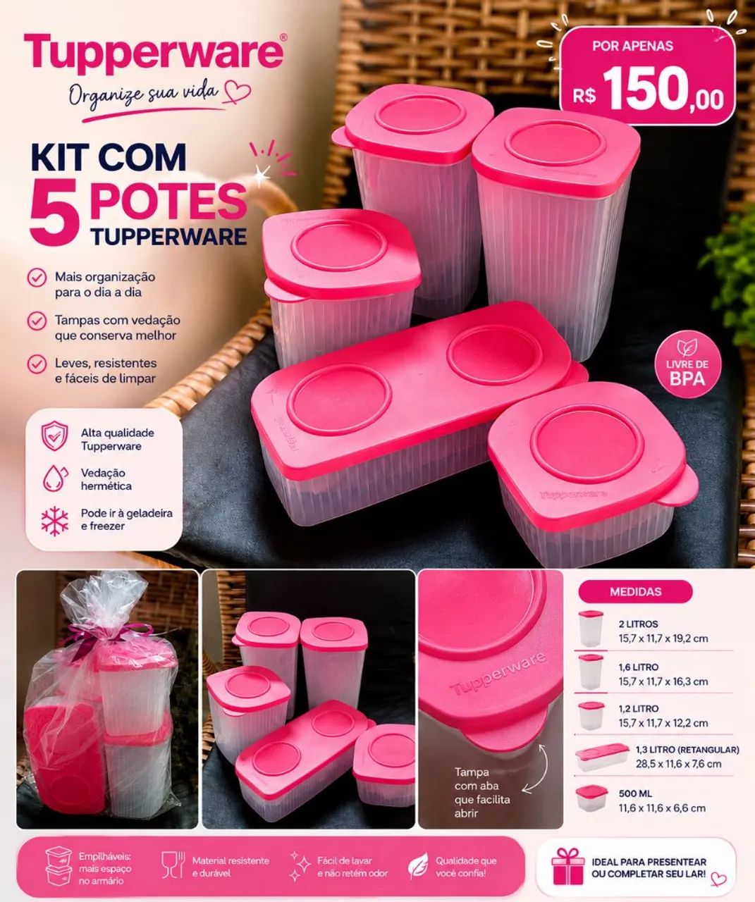 Kit tupperware 5 potes - Foto 3