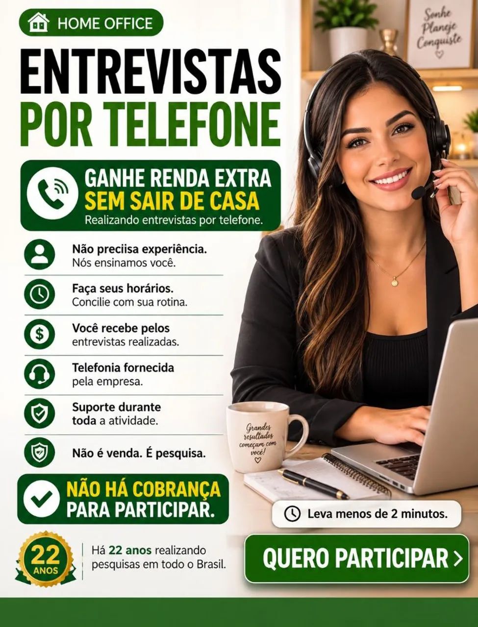 OPORTUNIDADE DE TRABALHO HOME OFFICE! 